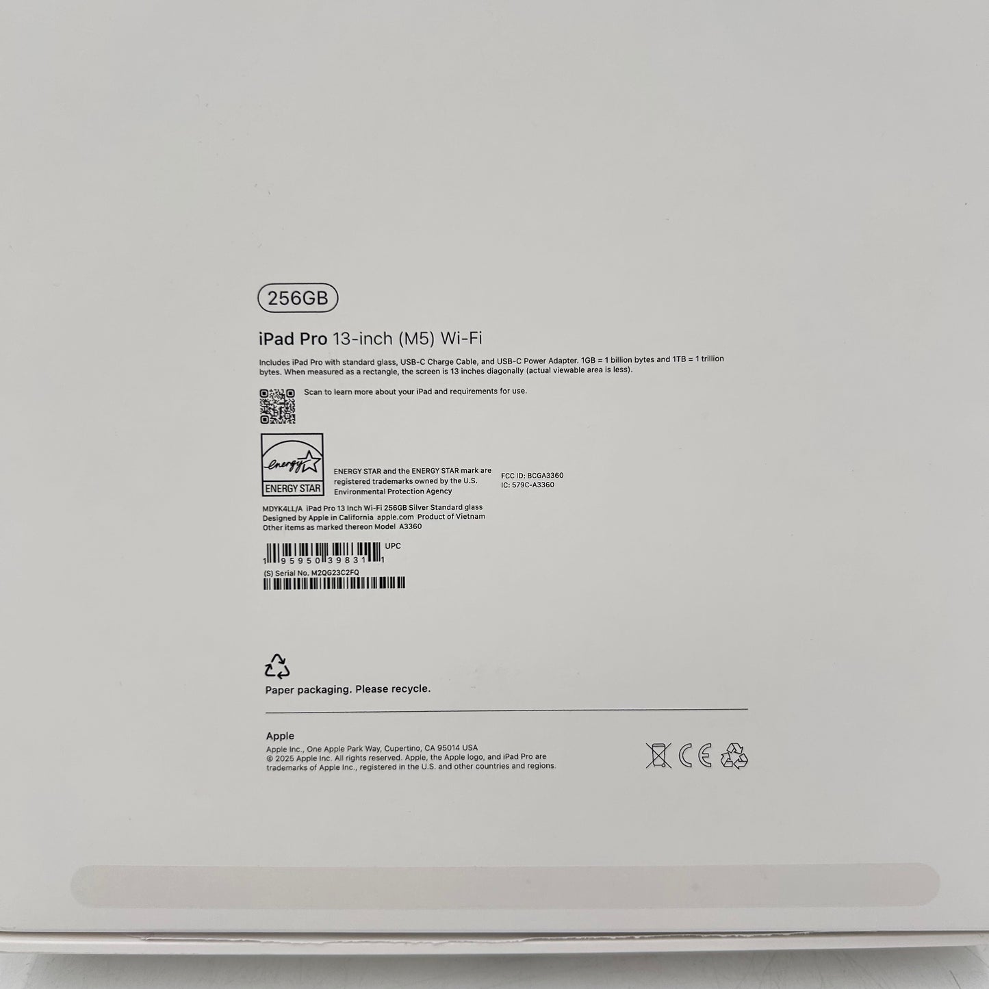 New WiFi Only Apple iPad Pro 13" M5 256GB Silver MDYK4LL/A