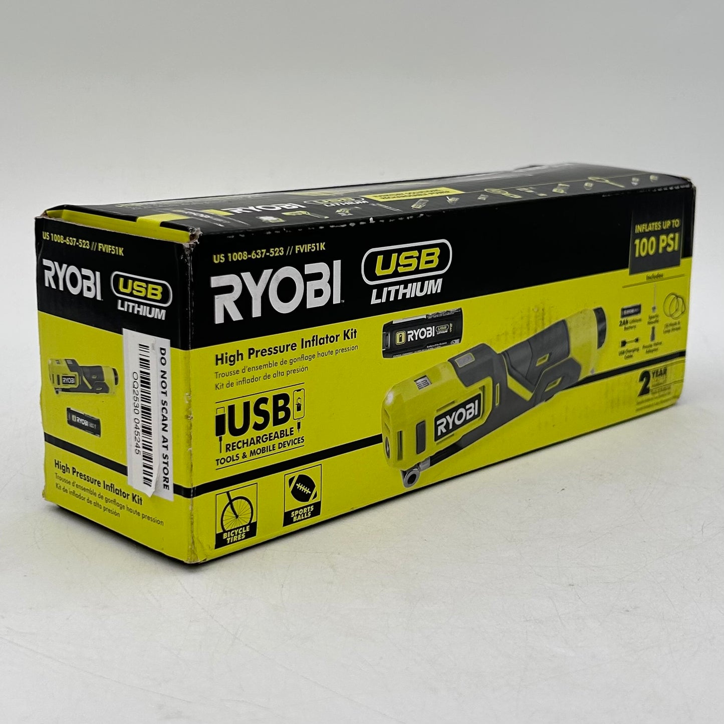 New Ryobi FVIF51K 4V High Pressure Inflator Kit