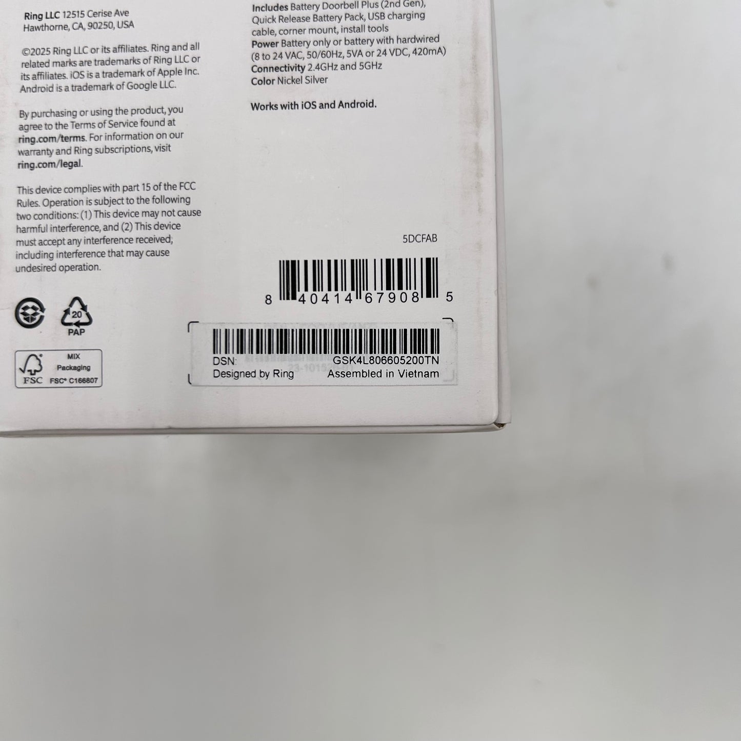 New Ring Battery Doorbell Plus Doorbell Camera Nickel Silver 2nd Gen 5DCFAB