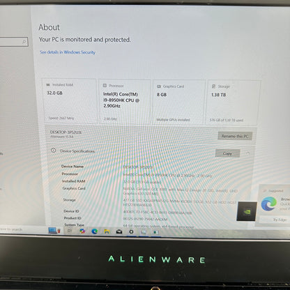 Alienware 15 R4 15.6" i9-8950HK 2.9GHz 32GB RAM 512GB SSD 1TB HDD GTX1080