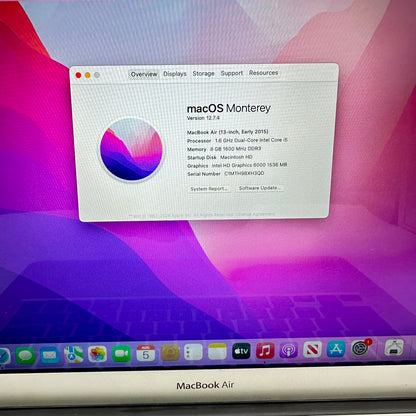 2015 Apple MacBook Air 13.3" i5 1.6GHz 8GB RAM 128GB SSD Silver A1466