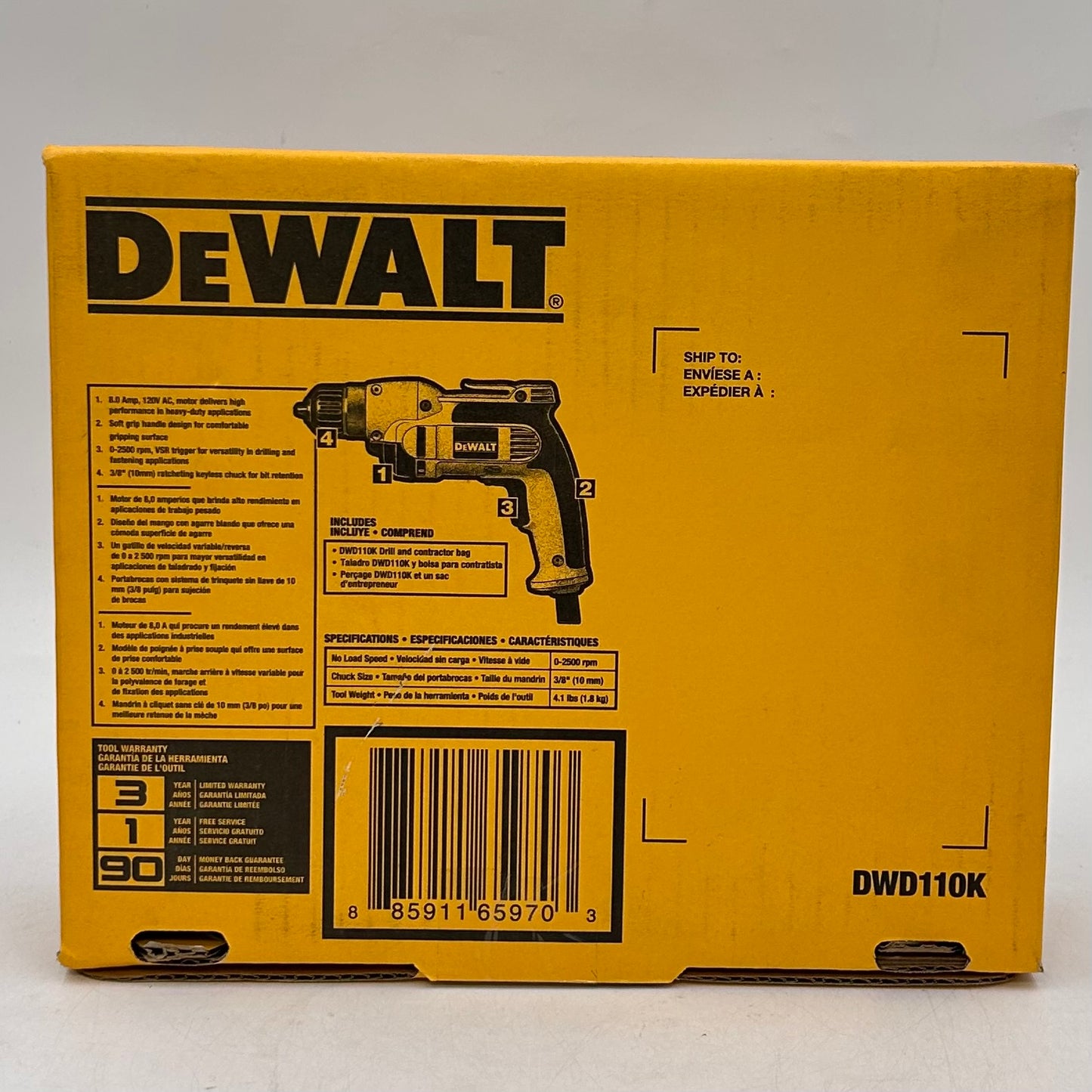 New DeWalt DWD110K 120V Keyless Chuck Drill Kit