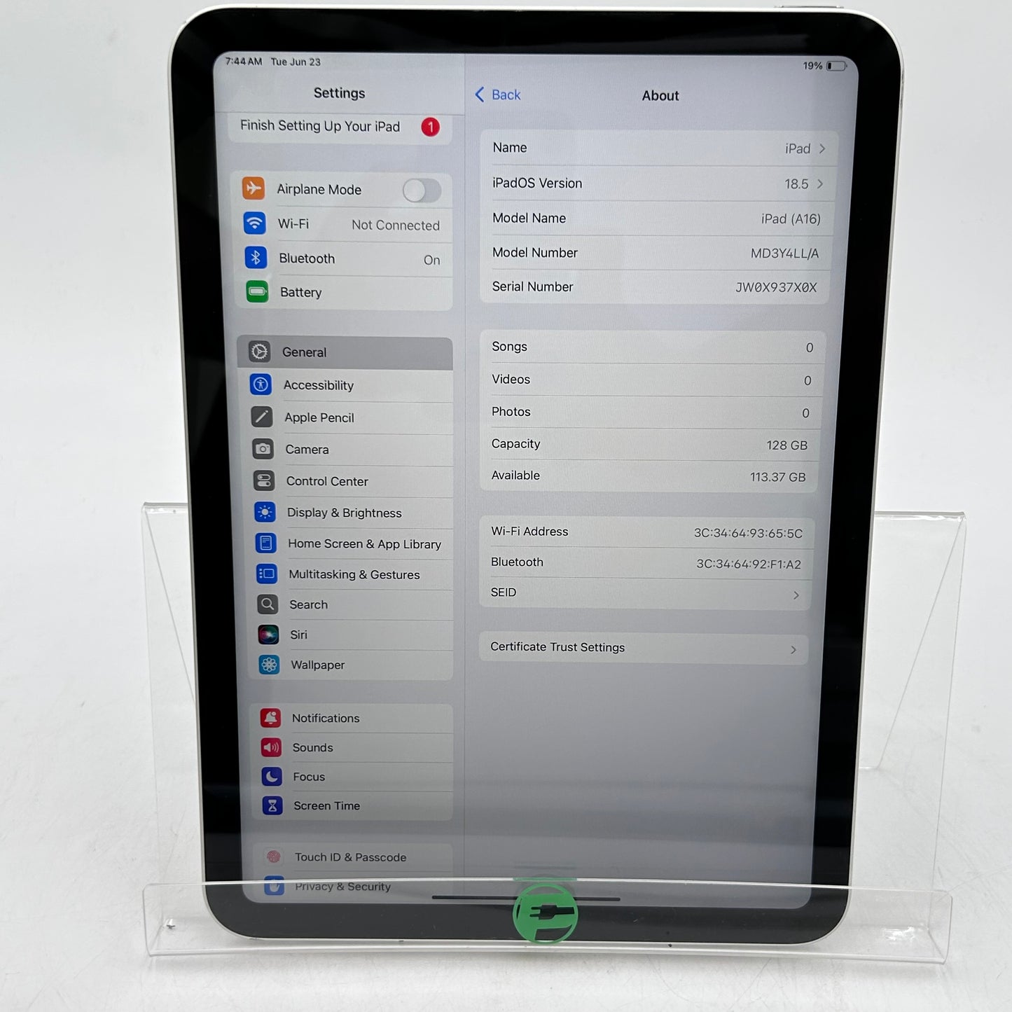 WiFi Only Apple iPad 11" (A16) 128GB Silver MD3Y4LL/A