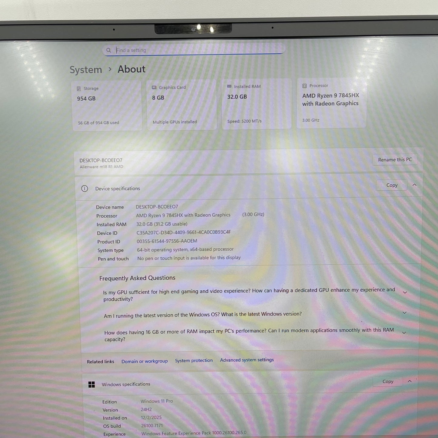 Alienware M18 R1 18" Ryzen 9 7845HX 3.0GHz 32GB RAM 1TB SSD GeForce RTX 4070