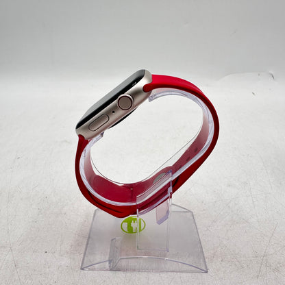 Unlocked Apple Watch SE 2nd Gen 44MM Starlight Aluminum w/ Red Sport Band A2727