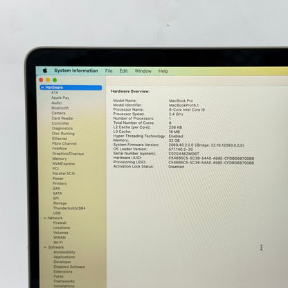 2019 Apple MacBook Pro 16" i9 2.4GHz 32GB RAM 1TB SSD Silver A2141