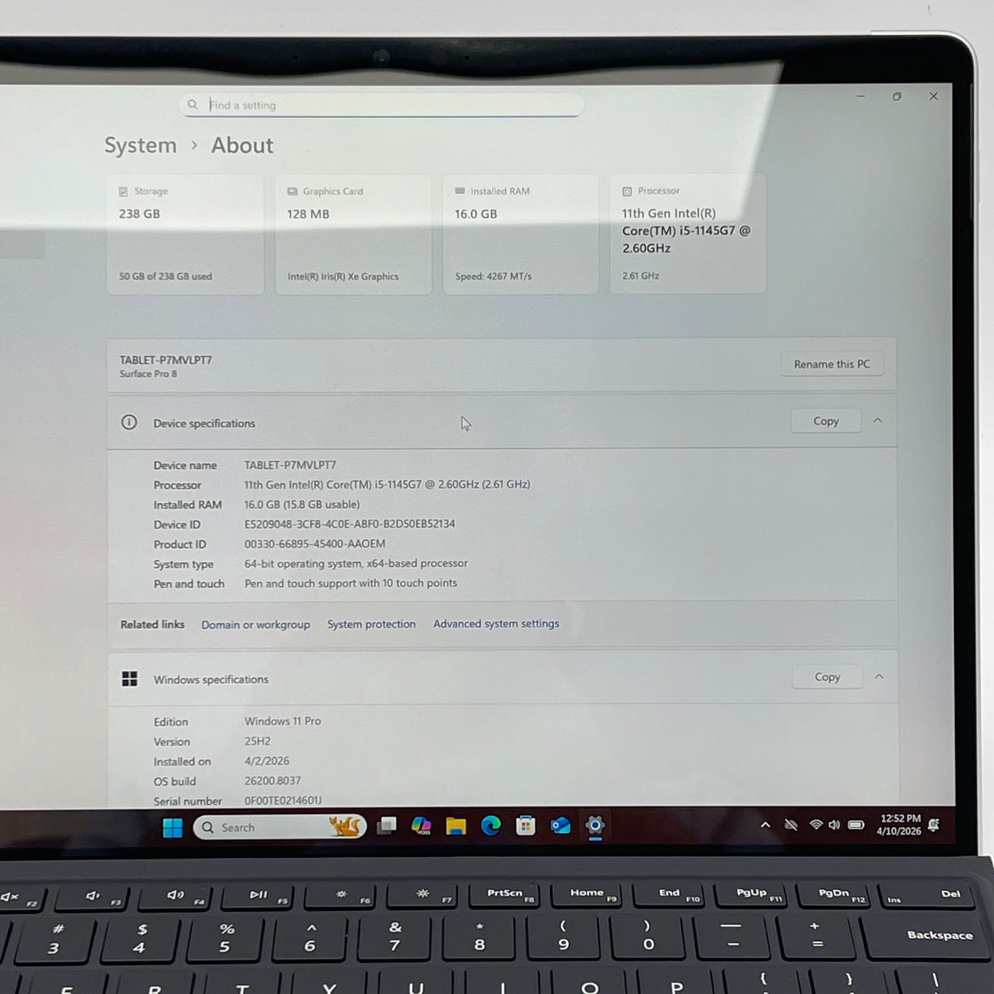 Microsoft Surface Pro 8 1983 13" i5-1145G7 2.6GHz 16GB RAM 256GB SSD
