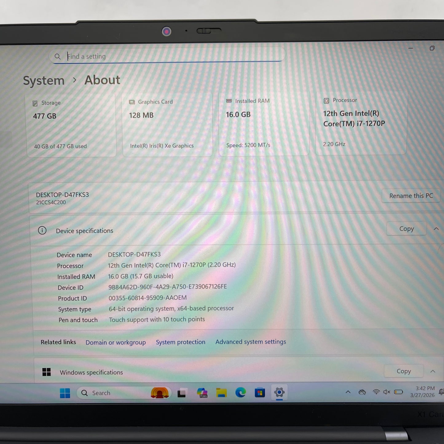 Lenovo ThinkPad X1 Carbon Gen 10 14" i7-1185G7 2.2GHz 16GB RAM 512GB SSD