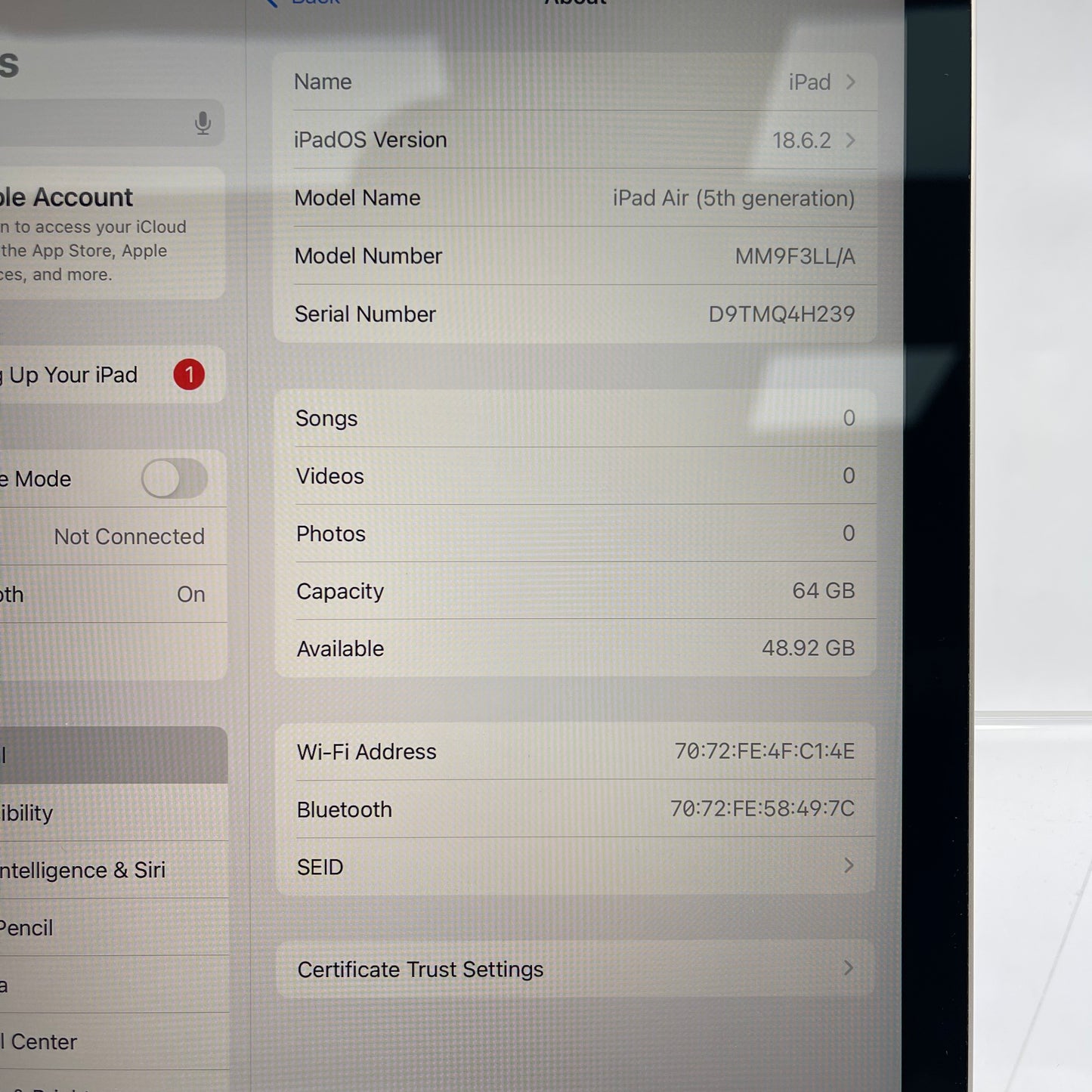 WiFi Only Apple iPad Air 5th Gen 64GB Starlight MM9F3LL/A