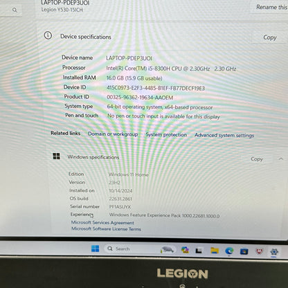 Lenovo Legion Y530 81FV 15.6" i5-8300H 2.3GHz 16GB 1TB HDD 256GB SSD GTX1050