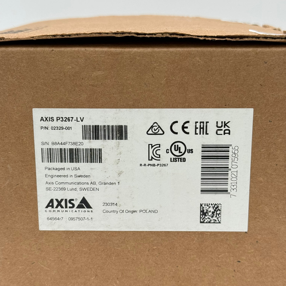 Axis P3267-LV IP Security Dome Camera 02329-001