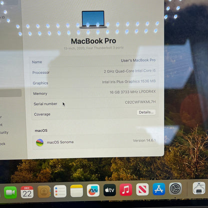 2020 Apple MacBook Pro 13.3" i5 2.0GHz 16GB RAM 512GB SSD Space Gray A2251