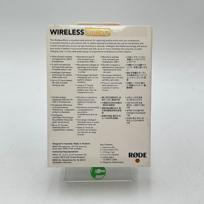 New Rode Micro 20Hz - 20kHz Wireless Microphone 0927-3037-02-13