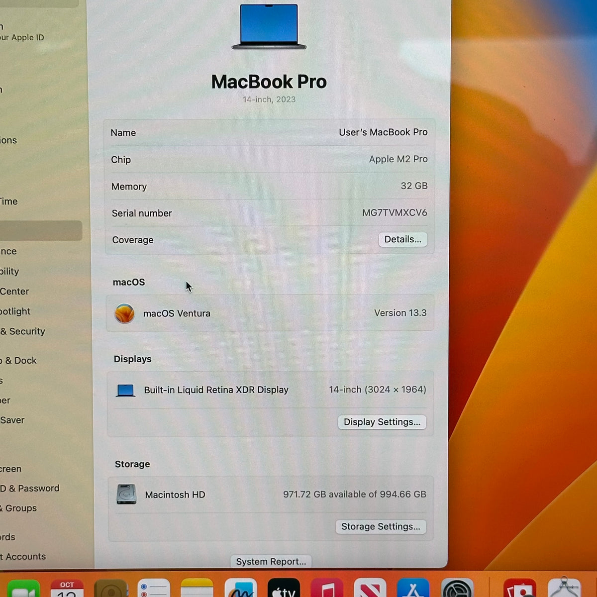 2023 Apple MacBook Pro 14" M2 Pro 19C GPU 3.5GHz 32GB RAM 1TB SSD A2779
