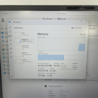 Dell Pro 16 PC16250 16" Core Ultra 5 225U 1.5GHz 16GB RAM 512GB SSD
