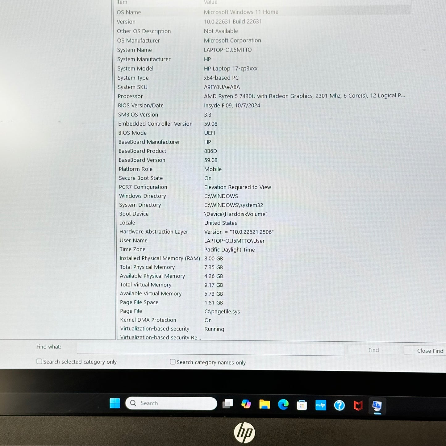 HP Laptop 17-cp3005dx 17" Ryzen 5 7430u 2.3GHz 8GB RAM 512GB SSD *READ