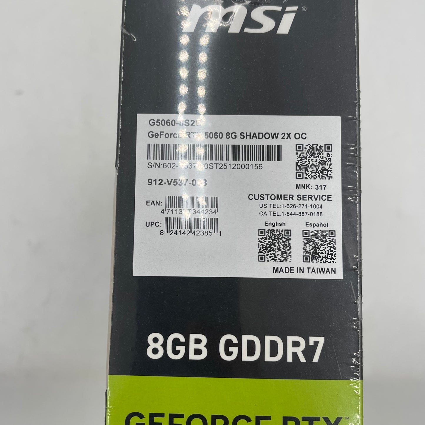 New MSI GeForce RTX 5060 Ventus 2X OC 8GB GDDR7 Graphics Card 912-V537-038