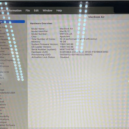 2025 Apple MacBook Air 13.6" M4 8C GPU 4.5GHz 16GB RAM 256GB SSD A3240