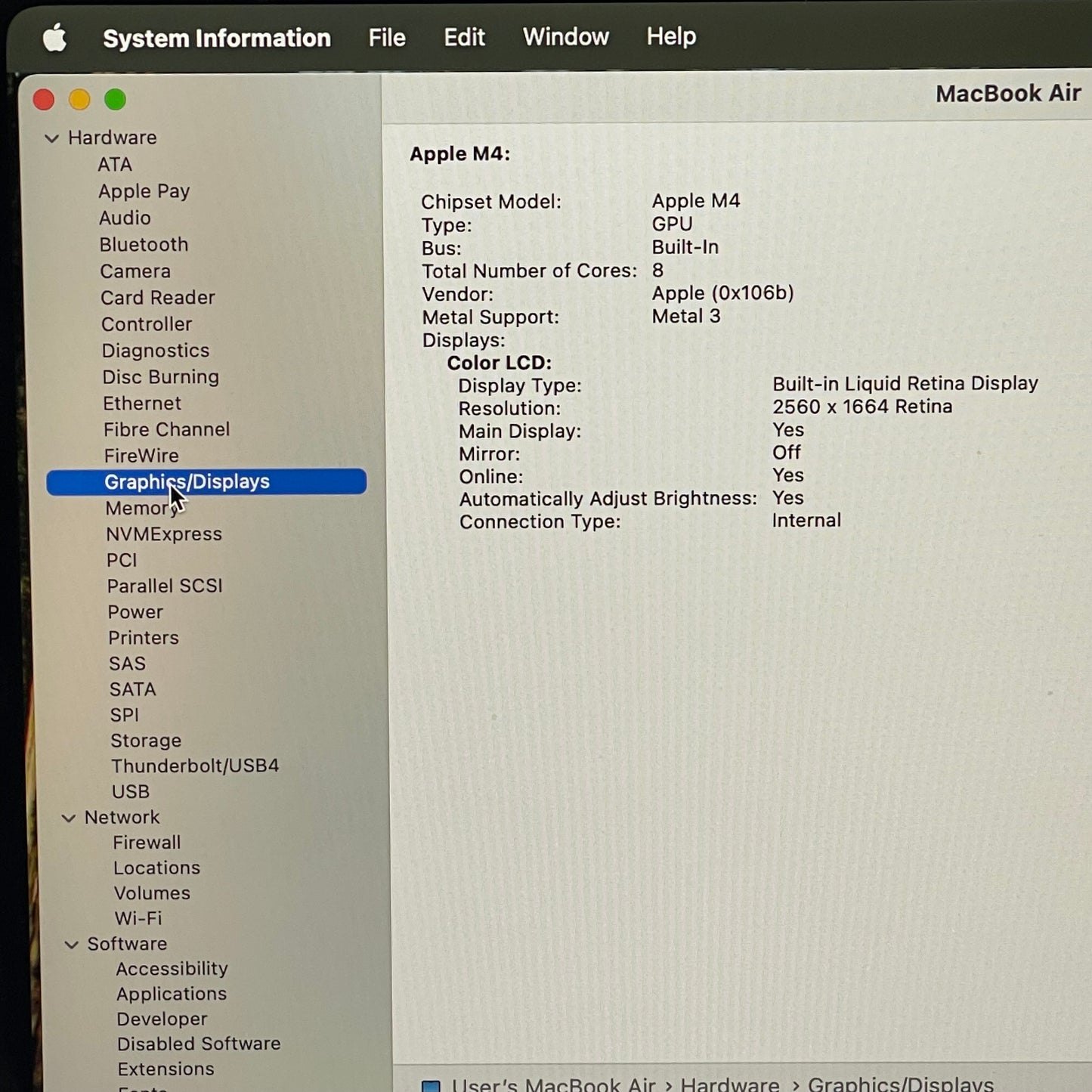 2025 Apple MacBook Air 13.6" M4 8C GPU 4.5GHz 16GB RAM 256GB SSD A3240