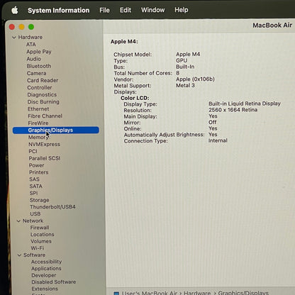 2025 Apple MacBook Air 13.6" M4 8C GPU 4.5GHz 16GB RAM 256GB SSD A3240