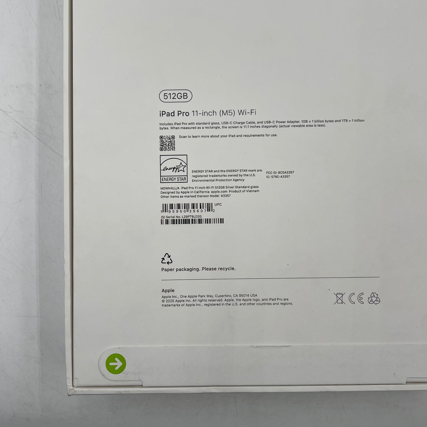 New WiFi Only Apple iPad Pro 11" M5 512GB Silver MDWN4LL/A