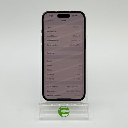 Unlocked Apple iPhone 15 128GB Black MTLV3LL/A