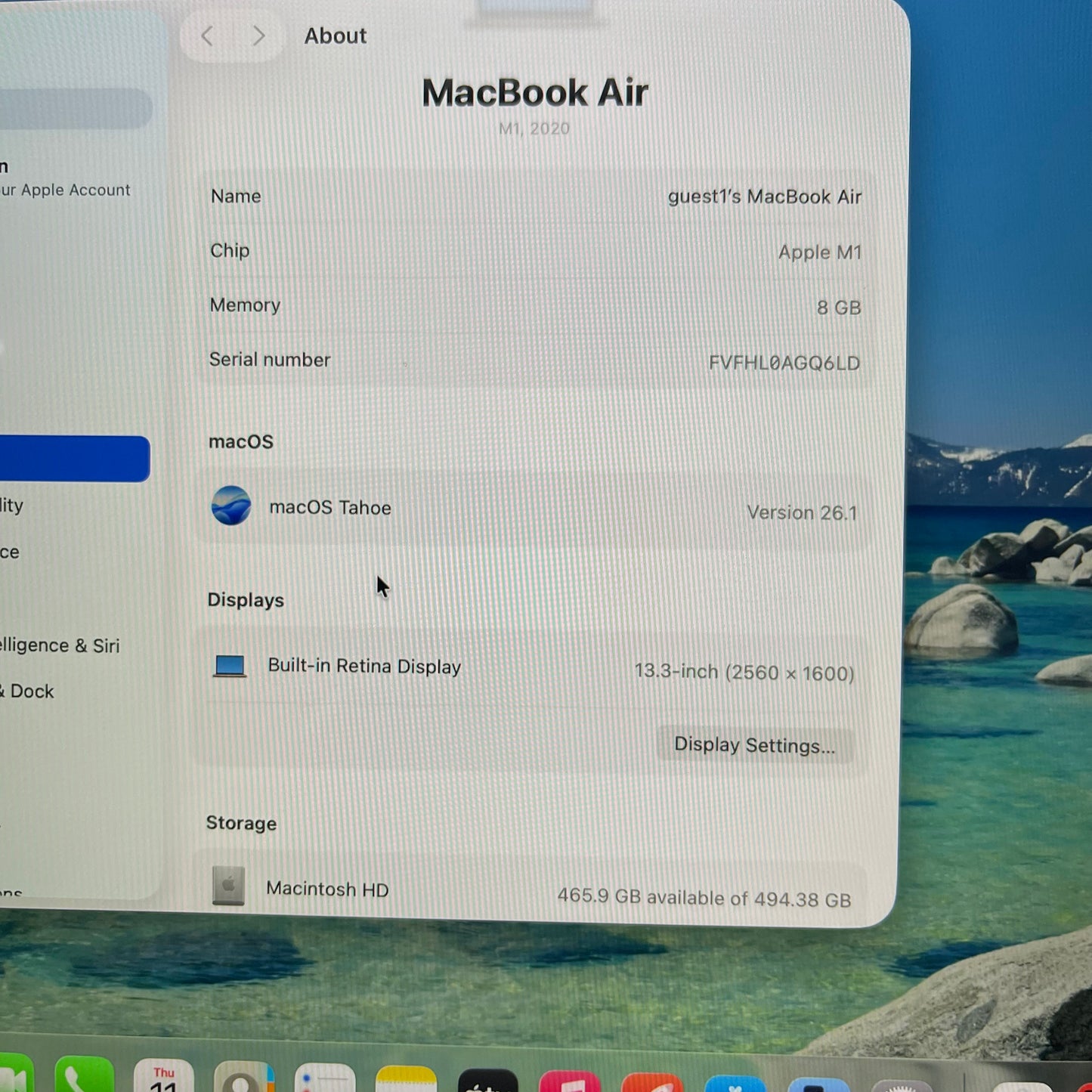 2020 Apple MacBook Air 13.3" M1 7C GPU 3.2GHz 8GB RAM 512GB SSD A2337