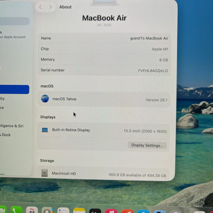 2020 Apple MacBook Air 13.3" M1 7C GPU 3.2GHz 8GB RAM 512GB SSD A2337