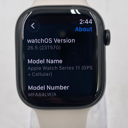 Unlocked Apple Watch Series 11 46MM Jet Black Aluminum Starlight Sport Band 