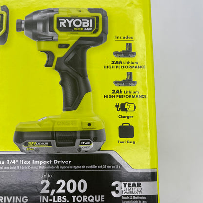 New Ryobi PBLCK112K2 18V Brushless 1/4" Hex Impact Driver 2 Tool Combo Kit