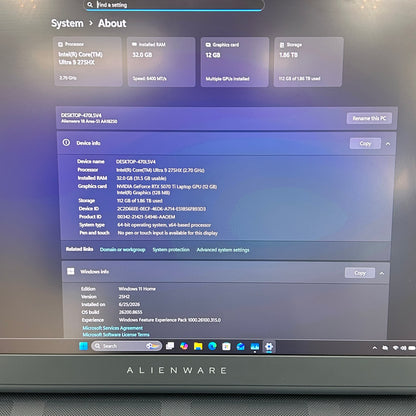 Alienware 18 Area 51 Core Ultra 9 275HX 2.7GHz 32GB 2TB SSD GeForce RTX 5070 Ti