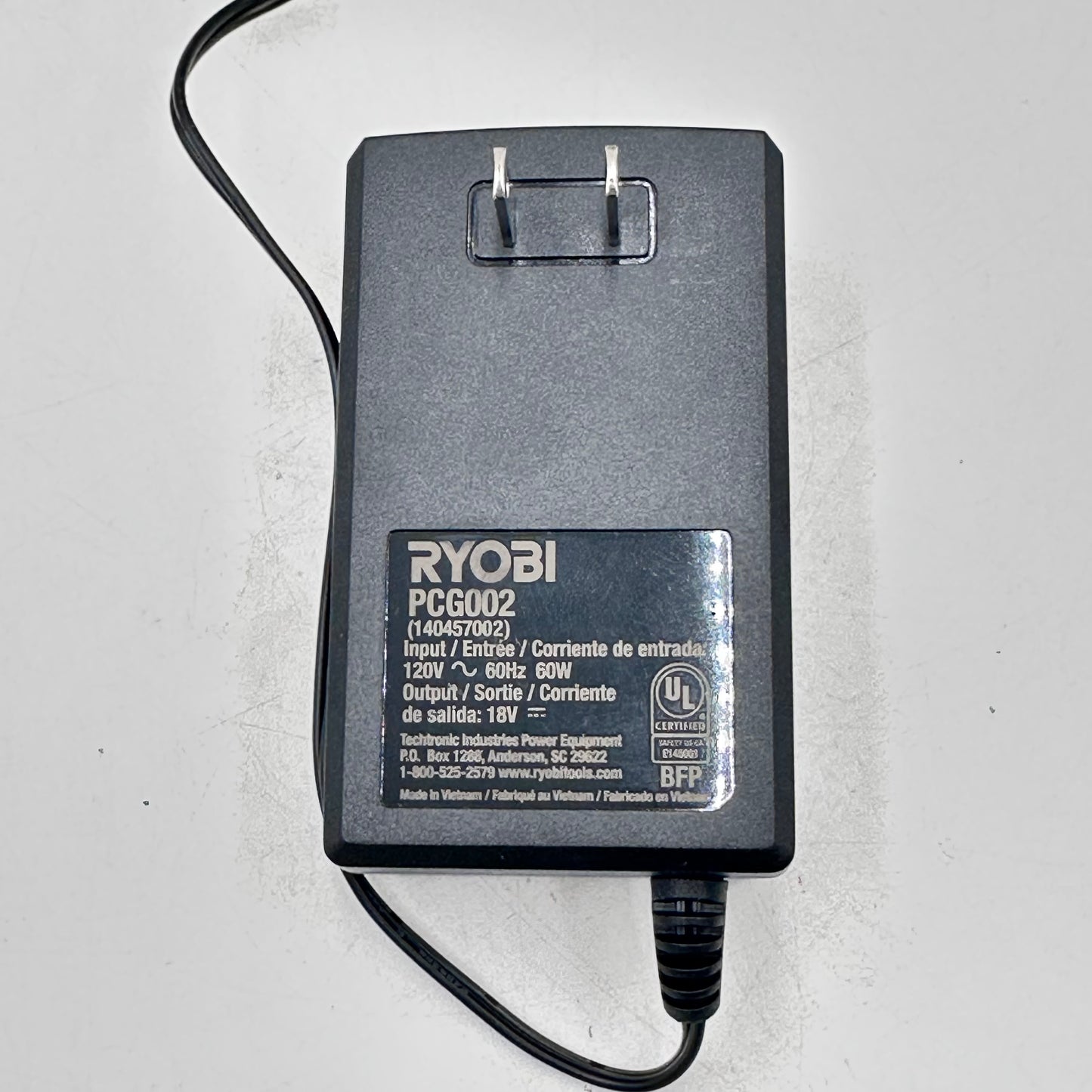 Ryobi One+ PC6002 120V Class 2 Battery Charger + PBP002 18V Li-Ion Battery