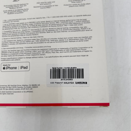 New SanDisk Portable Extreme Portable SSD 2TB USB-C to USB-C SSD SDSSDE62-2T00