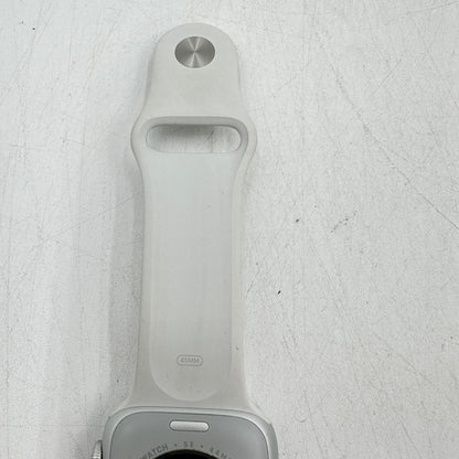 Unlocked Apple Watch SE 2nd Gen 44MM Silver Aluminum w/ White Sport Band MNU13LL/A