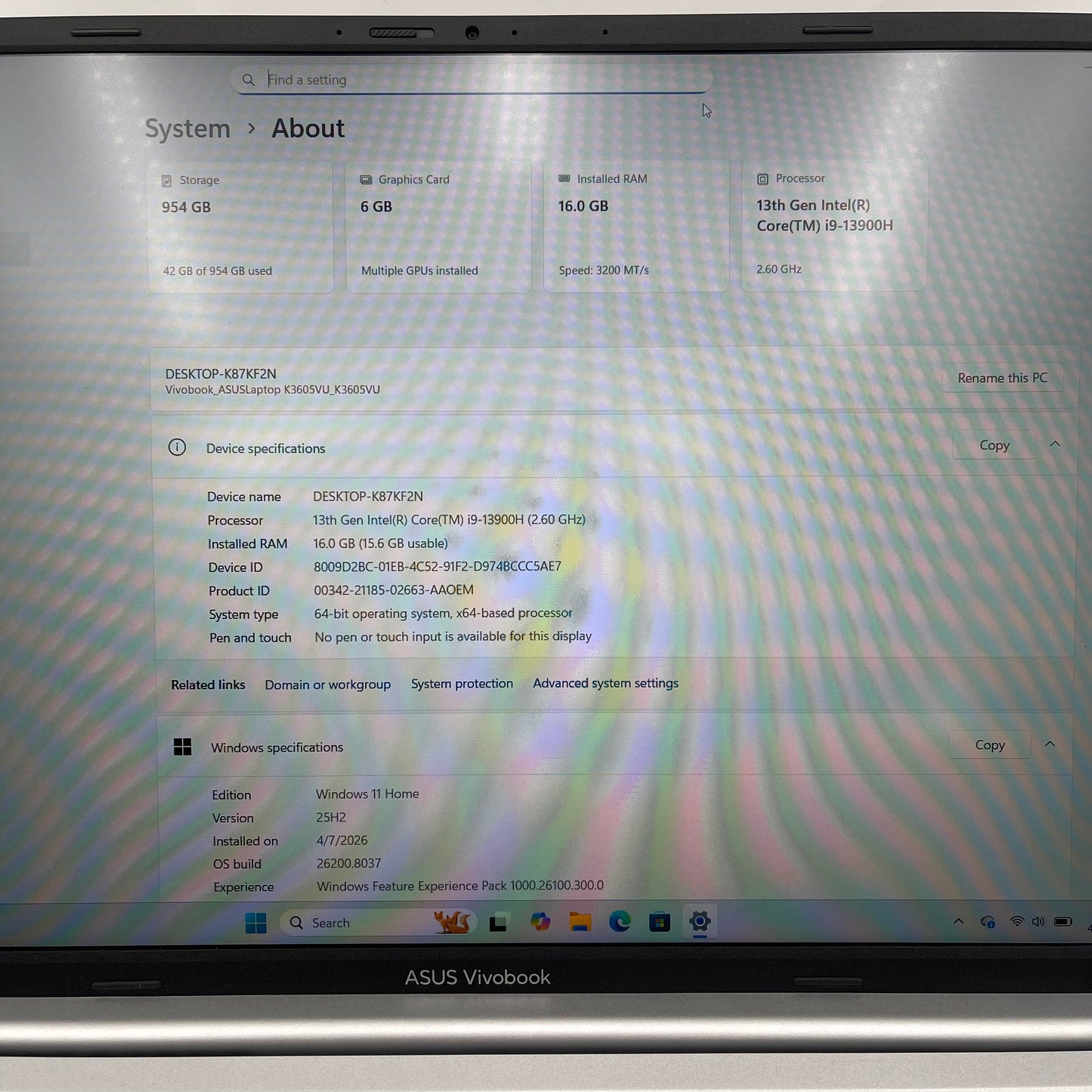 Asus Vivobook 16X OLED K3605V i9-13900H 2.6GHz 16GB RAM 1TB SSD GeForce RTX 4050