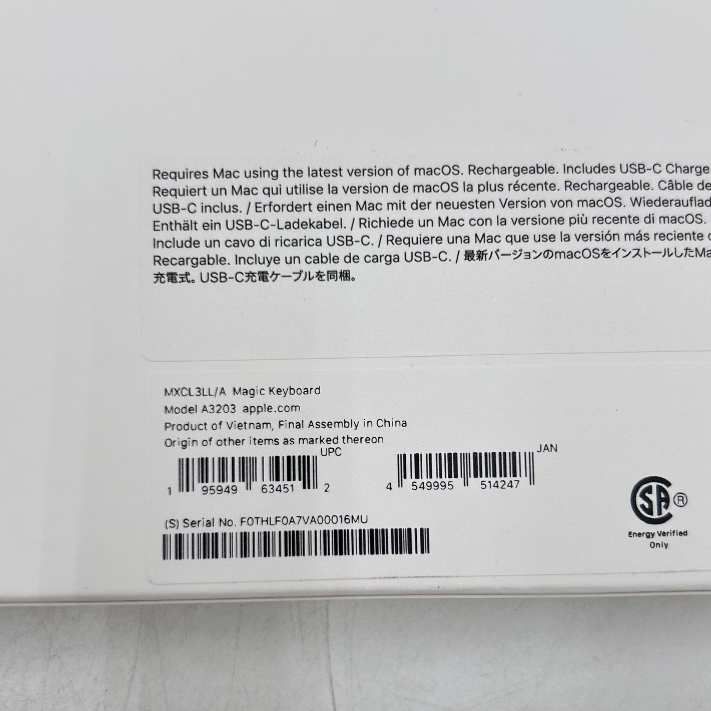 New Apple Magic Keyboard A3203 Silver
