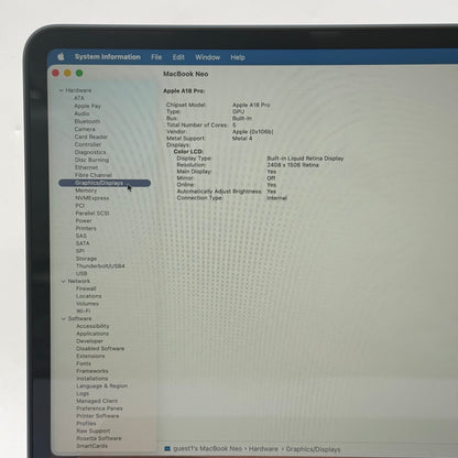 2026 Apple MacBook Neo 13" A18 Pro 5C GPU 4.0GHz 8GB RAM 512GB SSD MHFG4LL/A