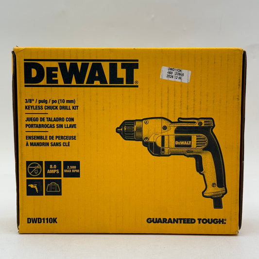 New DeWalt DWD110K 120V 3/8" (10mm) Keyless Chuck Drill Kit