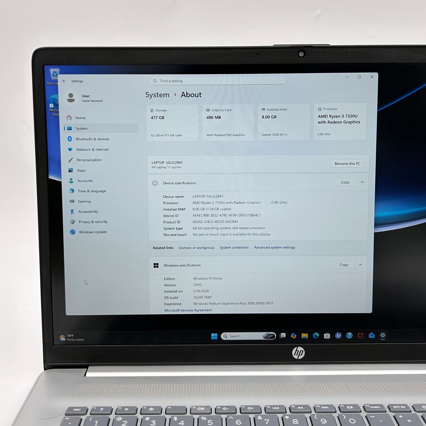 HP Laptop 17-CP2025DX 17" Ryzen 5 7520U 2.8GHz 8GB RAM 512GB SSD