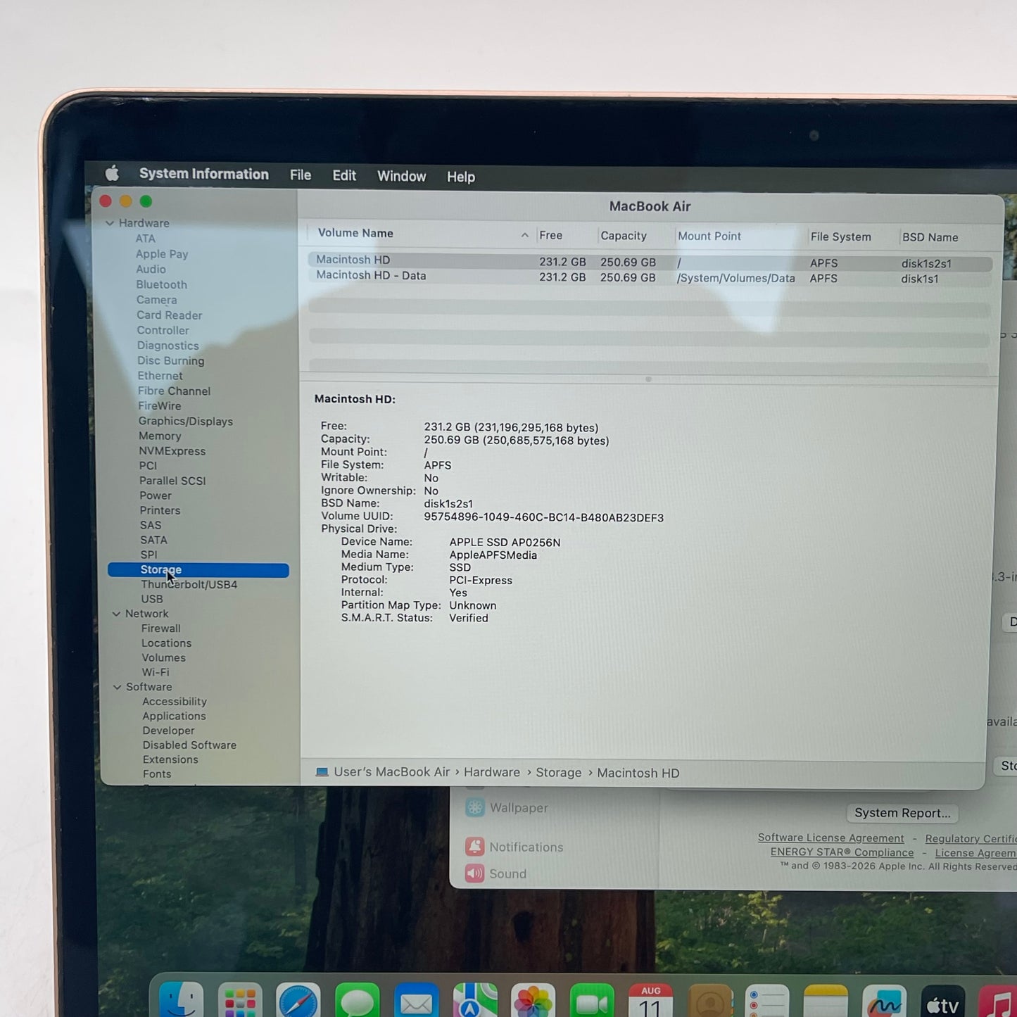 2020 Apple MacBook Air 13.3" i3 1.1GHz 8GB RAM 256GB SSD Gold A2179