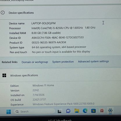 Asus Vivobook 14 X420U 14" i5-8250U 1.6GHz 8GB RAM 128GB SSD