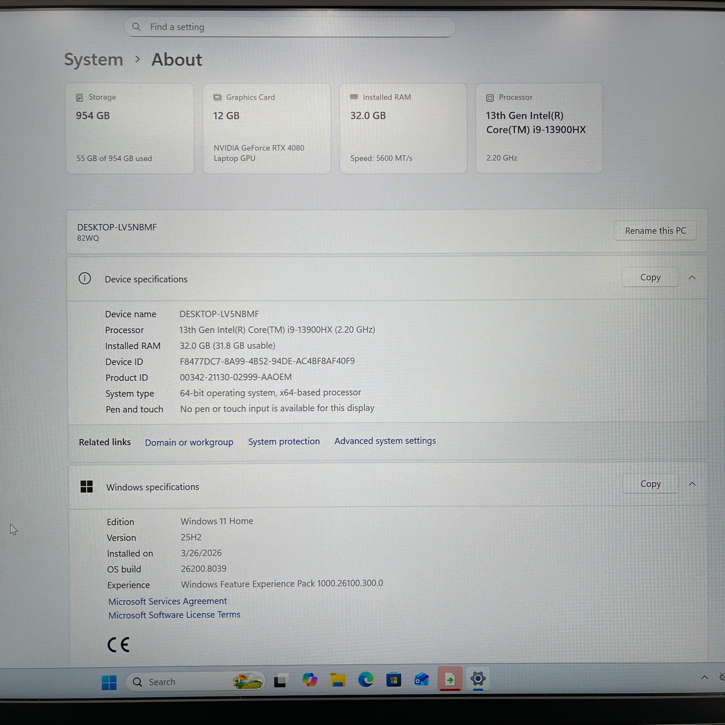 Lenovo LEGION PRO 7 16" i9-13900HX 2.2GHz 32GB RAM 1TB GeForce RTX 4080 Hard Press Keyboard