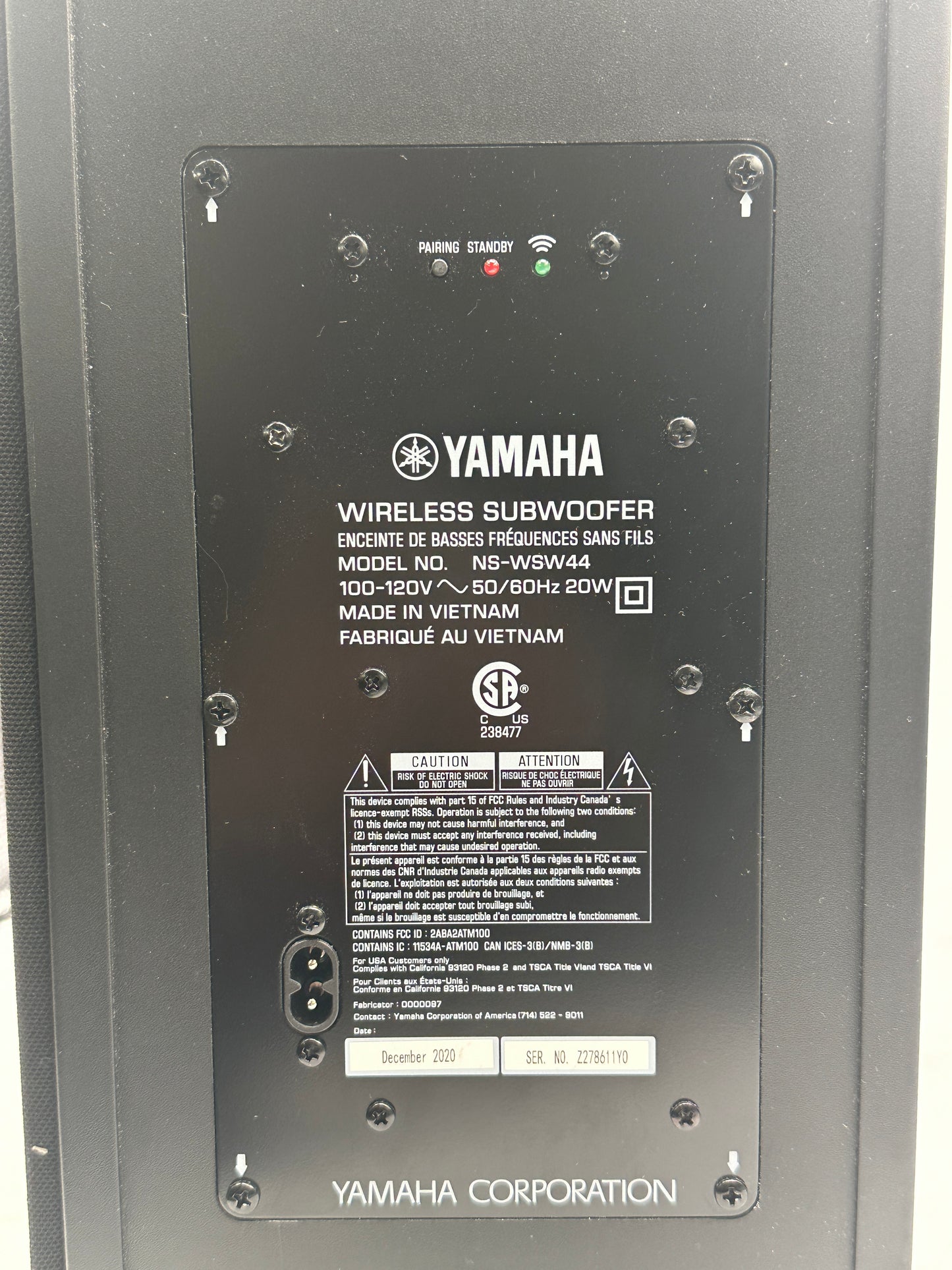 Yamaha Wireless Active Subwoofer Active Bluetooth Subwoofer Black NS-WSW44