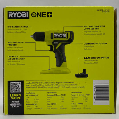 New Ryobi PCL201K1 18V 3/8" Drill Kit