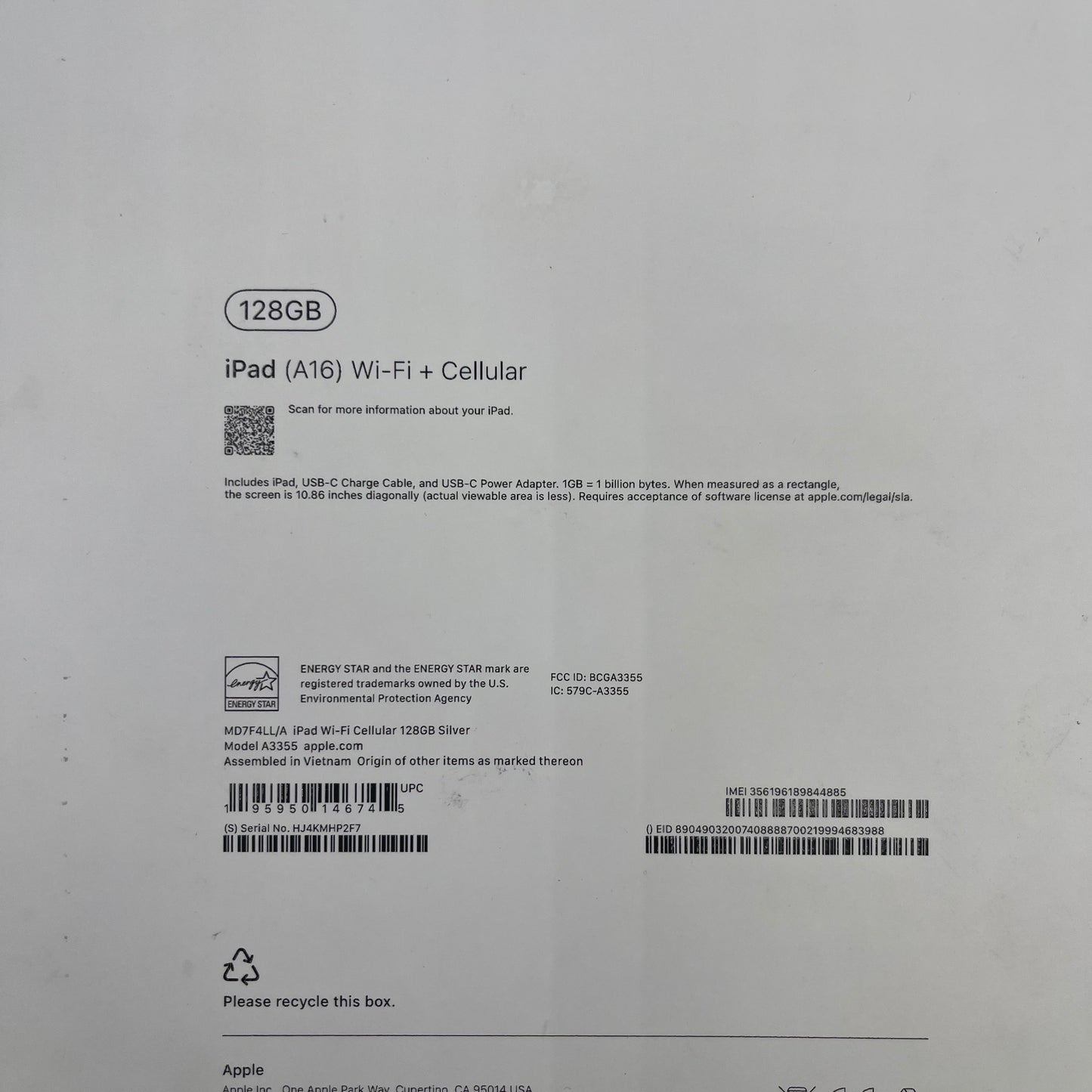 Unlocked Apple iPad 11" (A16) 128GB Silver MD7F4LL/A