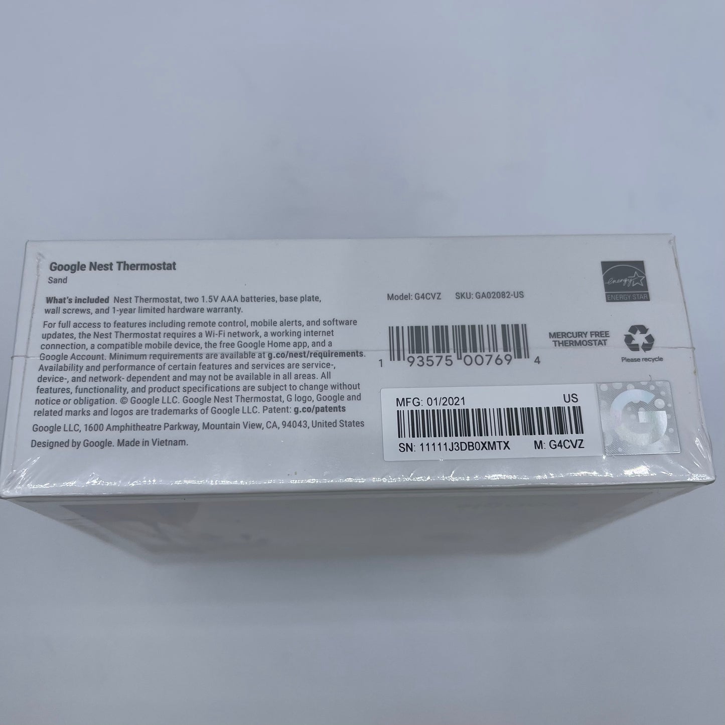 New Google Nest Thermostat G4CVZ