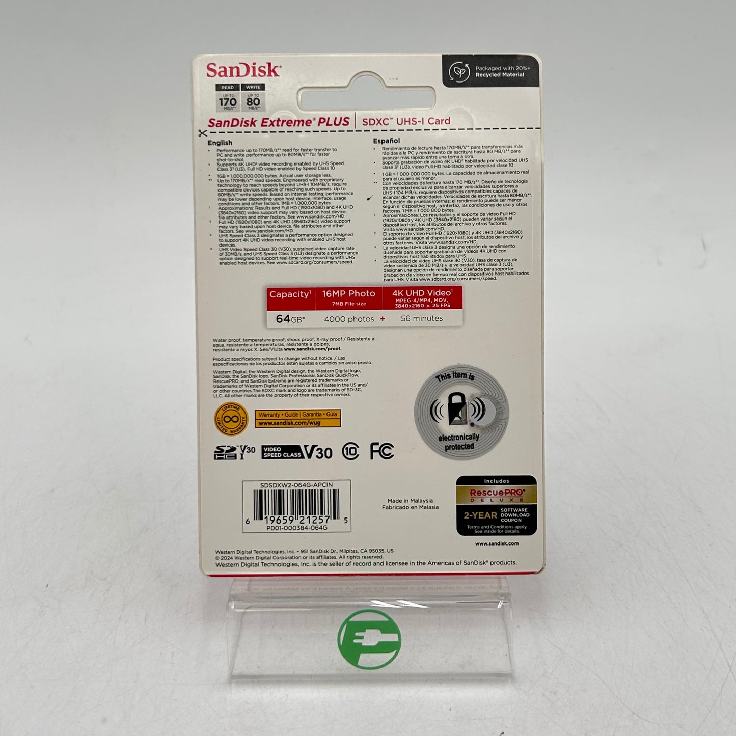 New SanDisk Extreme Plus 64GB 10MB/s SDXC Card 4K SDSDXW2-064G-APCIN