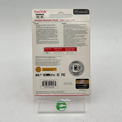 New SanDisk Extreme Plus 64GB 10MB/s SDXC Card 4K SDSDXW2-064G-APCIN