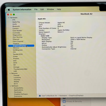 2022 Apple MacBook Air 13.6" M2 8C GPU 3.5GHz 8GB RAM 256GB SSD A2681