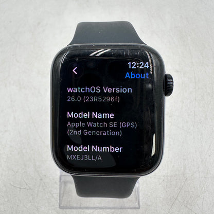 GPS Only Apple Watch SE 2nd Gen 44MM Black Aluminum Black Sport Band A2723